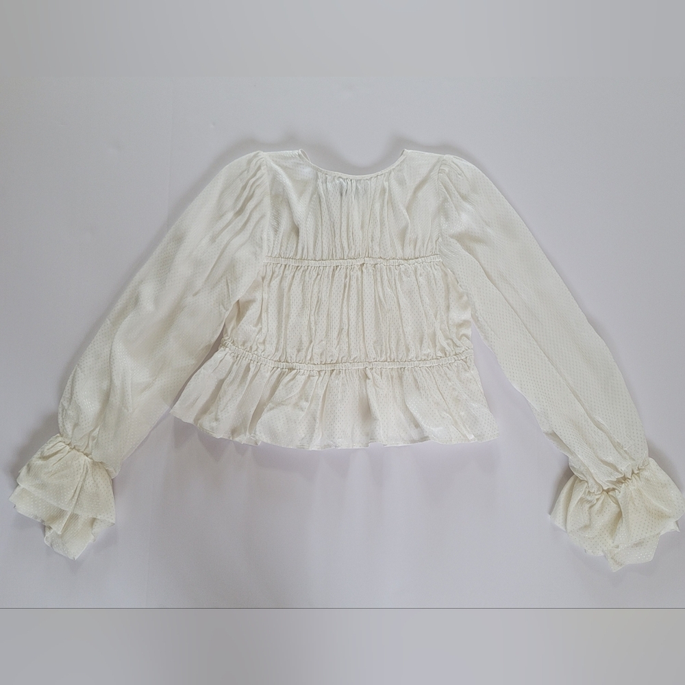 Rosae Paris Le Delaunay Smocked Blouse Ruffled Wrists Meringue, French Romantic - Picture 15 of 15